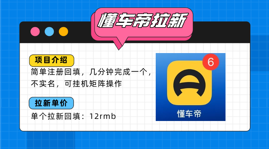 懂车帝邪修拉新玩法，简单注册回填，不sm，单个拉新12rmb，轻松日入200+-听风云网创