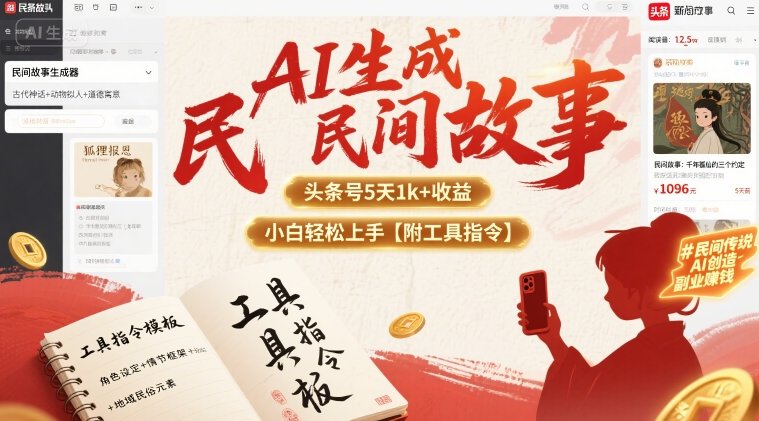 AI生成民间故事,头条号5天1k+,小白轻松上手【附工具指令】-听风云网创