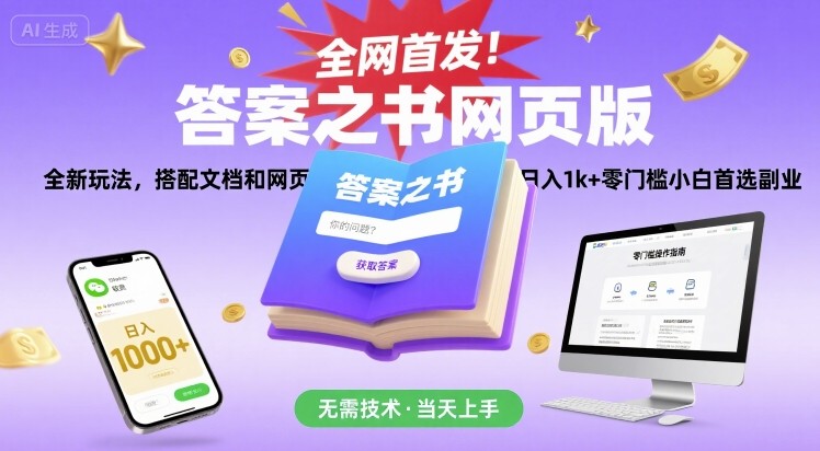 全网首发！答案之书网页版，全新玩法，搭配文档和网页，日入1k+零门槛小白首选副业【揭秘】-听风云网创