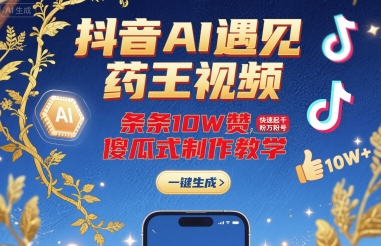 抖音AI遇见药王视频，条条10W赞，快速起千粉万粉号，傻瓜式制作教学-听风云网创