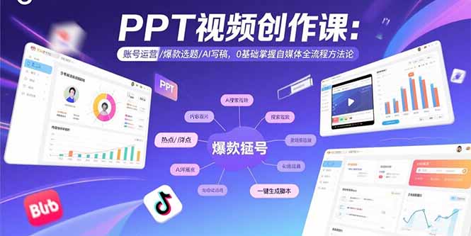 PPT视频创作课：账号运营/爆款选题/AI写稿，0基础掌握自媒体全流程方法论-听风云网创