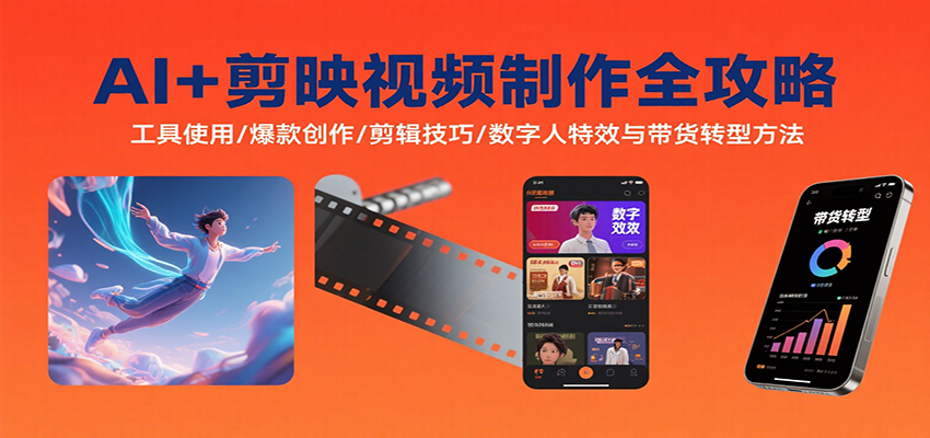 AI+剪映视频制作全攻略：工具使用/爆款创作/剪辑技巧/数字人特效与带货转型方法-听风云网创