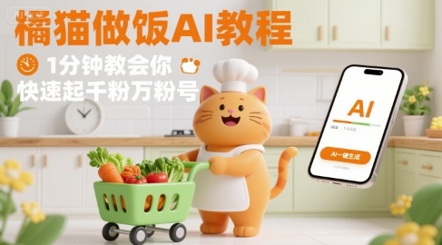 有趣的橘猫买菜做饭视频,用AI一键搞定,1分钟教会你,快速起千粉万粉号-听风云网创