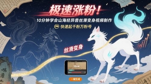 极速涨粉！10分钟学会山海经异兽丝滑变身视频制作，快速起千粉万粉号-听风云网创