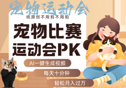 AI一键生成宠物比赛运动会PK视频，纯原创不用剪不用拍，每天十分钟，轻松月入过1W+-听风云网创