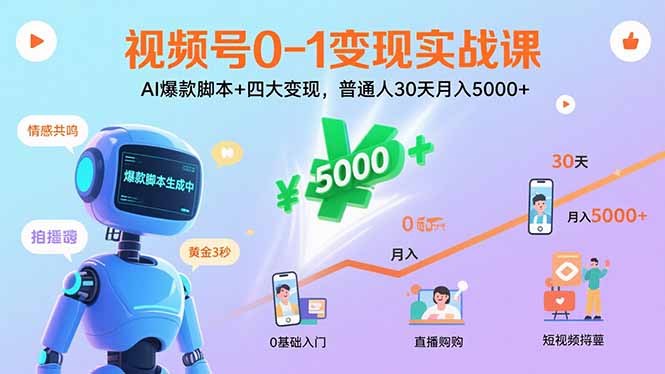 视频号0-1变现实战课：AI爆款脚本+四大变现，普通人30天月入5000+-听风云网创