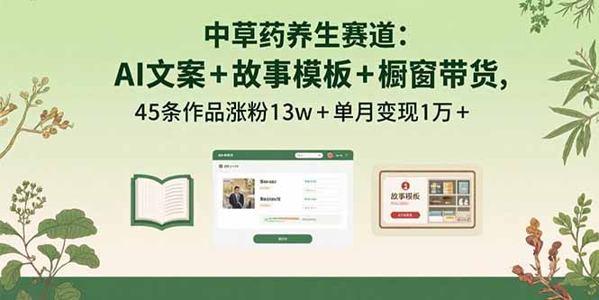 中草药养生赛道：AI文案+故事模板+橱带货，45条作品涨粉13w+单月变现1万+-听风云网创