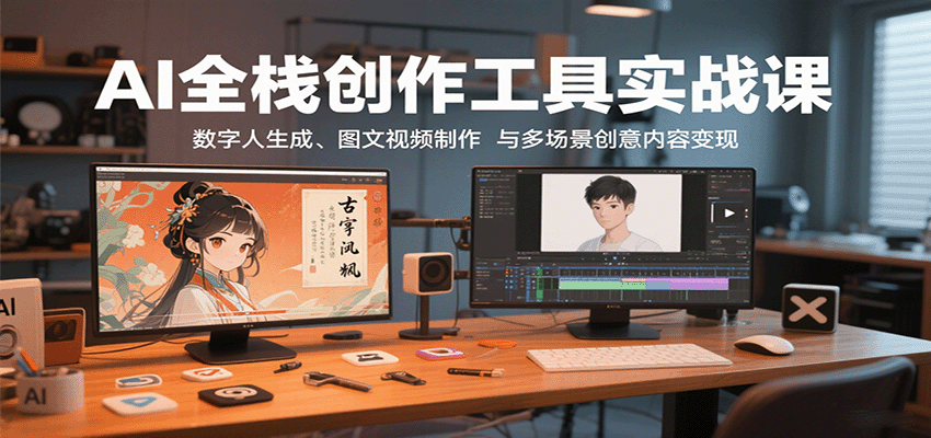 AI全栈创作工具实战课：数字人生成、图文视频制作与多场景创意内容变现-听风云网创