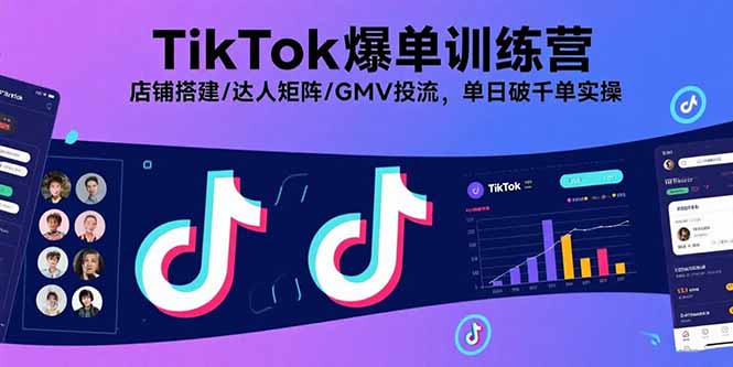 TikTok爆单训练营，店铺搭建/达人矩阵/GMV投流，单日破千单实操-听风云网创