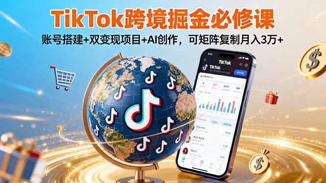 TikTo跨境掘金必修课,账号搭建+双变现项目+AI创作,可矩阵复制月入3万+-听风云网创