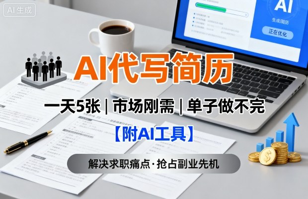 AI代写简历,一天5张,今年找工作难,市场刚需,单子做不完【附AI工具】-听风云网创
