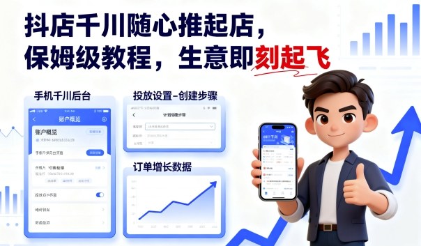 抖店千川随心推起店,保姆级教程,生意即刻起飞-听风云网创