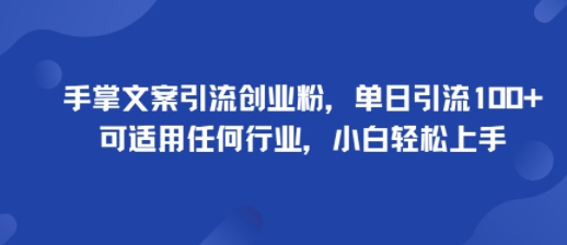 手掌文案引流创业粉,单日引流100+,可适用任何行业,小白轻松上手-听风云网创