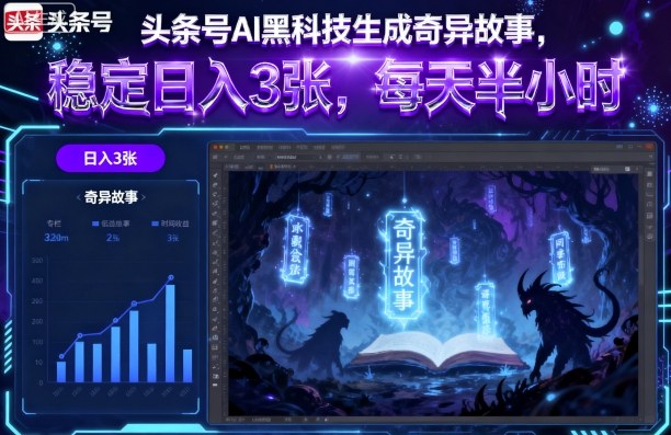 头条号AI黑科技生成奇异故事，稳定日入3张，每天半小时-听风云网创